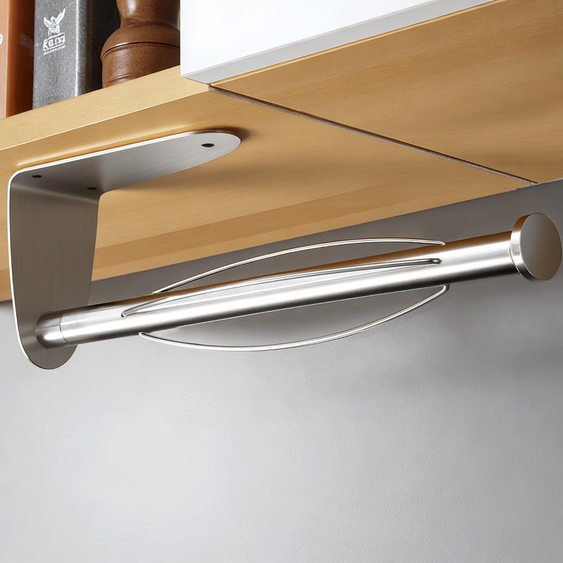 SUNTECH Paper Towel Holder Under Cabinet, One Hand Tear, Self-Adhesive or Drilling Paper Towel Rack Wall Mount for Kitchen, Stainless Steel - Image 2
